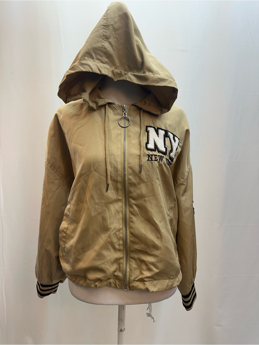 CALI1850 Zip Front Tanish/Gold Bomber Jacket M